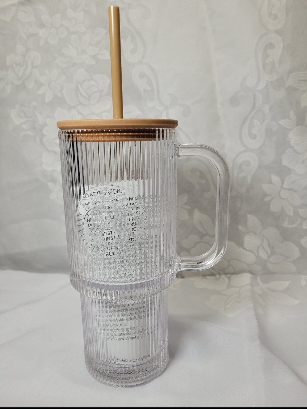 NWT Starbucks Glass Clear Large Textured Tumbler Cup